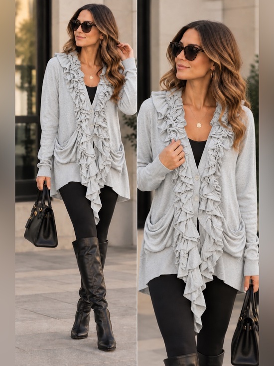 Moth Sweaters - Anthropologie | Moth GREY Ruffled Cardigan, XS